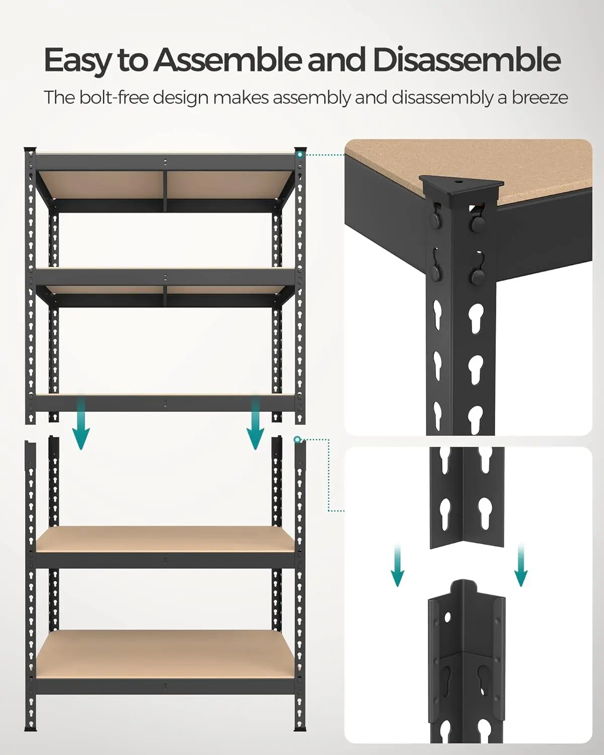 5-Tier Storage Shelves, Set of 2 Garage Storage, Boltless Assembly, Adjustable Shelving Units, 17.7 x 35.4 x 70.9 Inches, Load 6