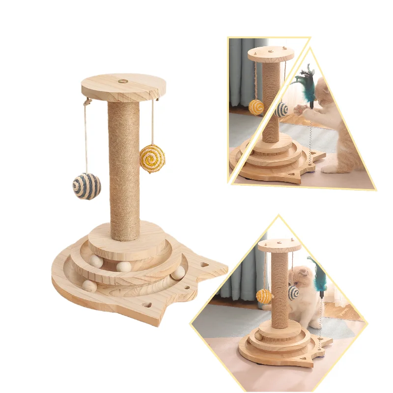 

Pet Toy Interactive Cat Toy Scratching Post Two/Three Layer Turntable Balls Wooden Funny Safe for Kitten Puppy Playing Exercise