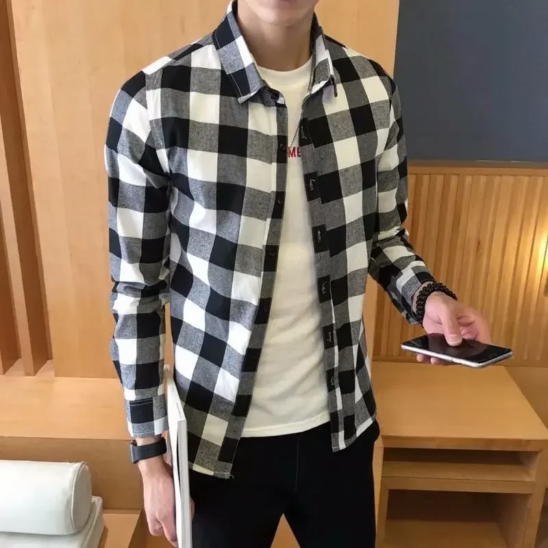 2021 Spring Summer Casual Red Plaid Long Sleeve Shirt Youth Lapel Plaid Slims Smooths Your Silhouette Thin Jacket