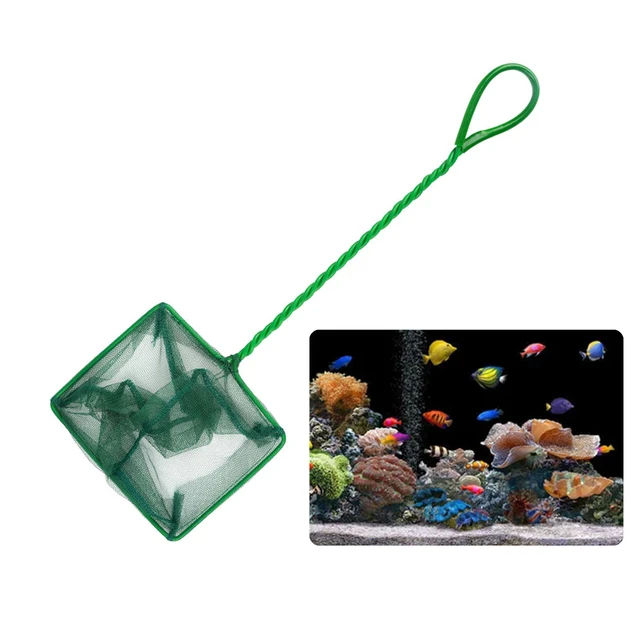 3~10 Inch Portable Nylon Green Fish Net Aquarium Long Handle Square Fish Tank Little Fish Shrimp Landing Net Cleaning Tool 2Pcs 2