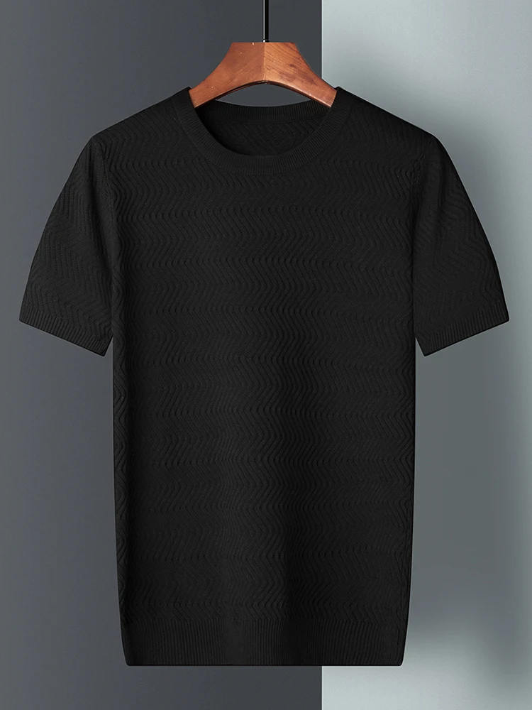 

2023 British Style High Quality for Men Short Sleeve Knit T-Shirts Male Slim Fit O-Neck Solid Color Knit T-Shirt Homme F79