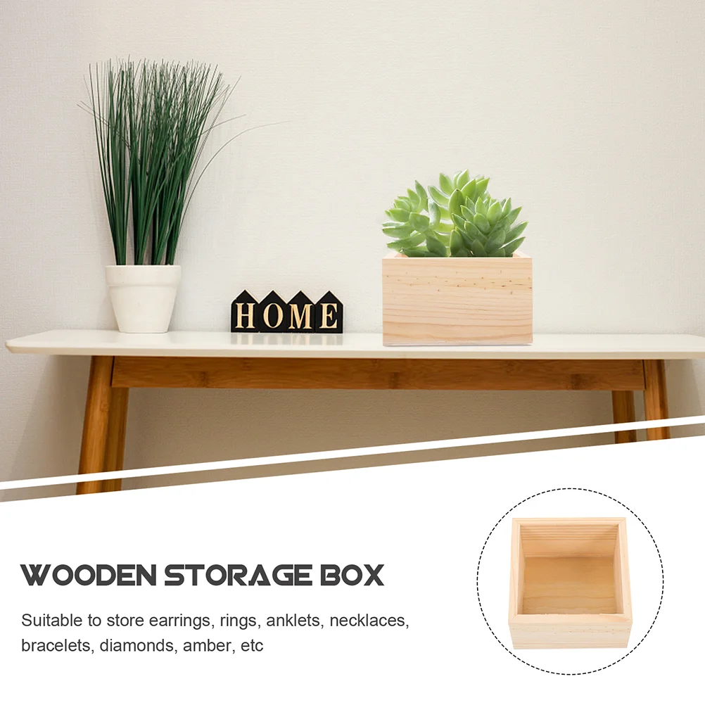 4 Pcs Lidless Storage Boxes Handicraft Wooden Boxes Small Crates Unfinished Wood Crate Jewelry Gift Boxes Containers Display 6