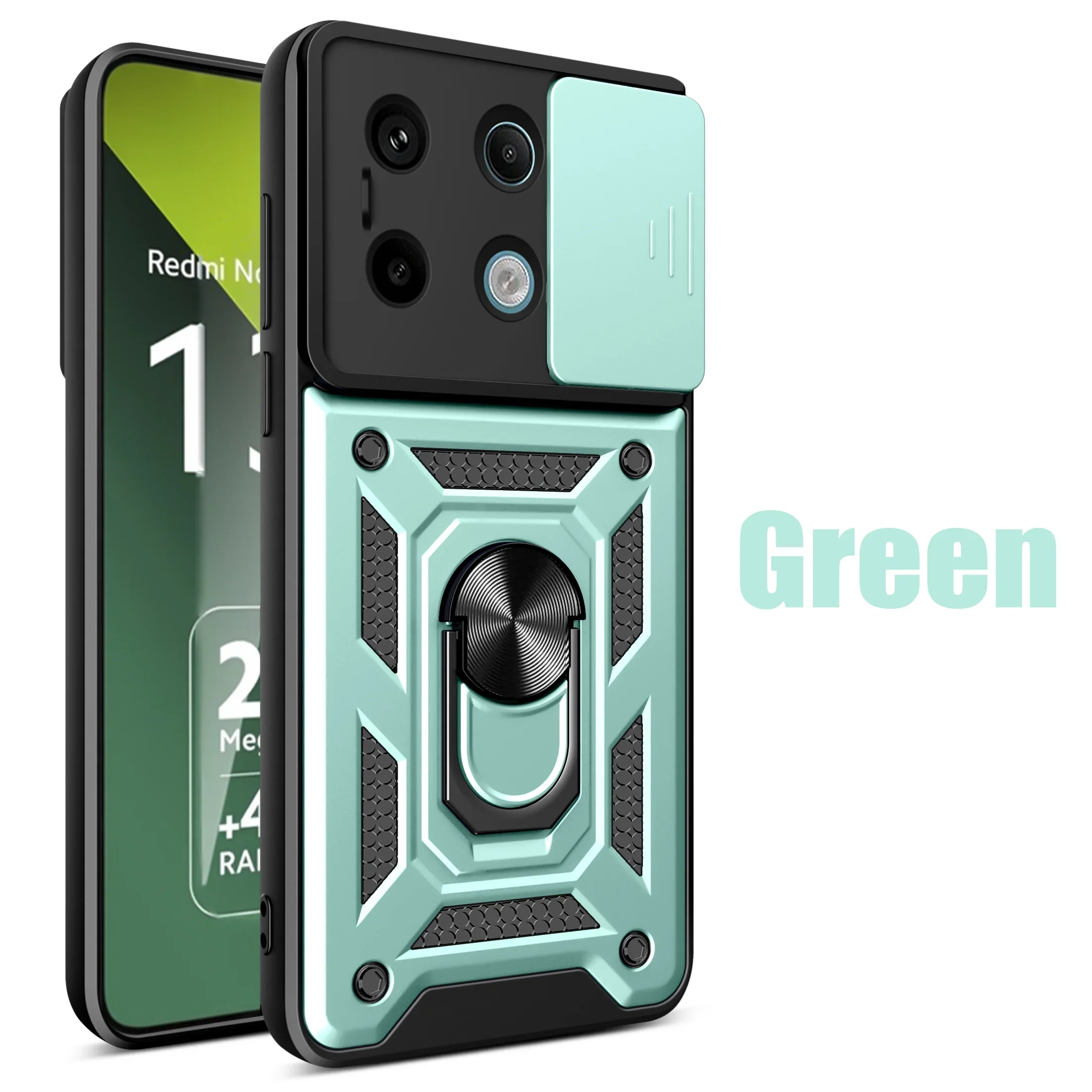 Slide Camera Armor Magnetic Case with Ring Holder - Durable Phone Cover