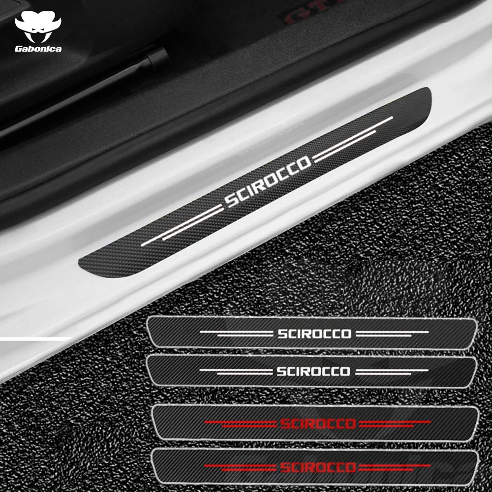 New 2pcs Carbon Fiber Car Door Sills Guards Sticker for VW VK Volkswagen GTI R Scirocco Car Auto Accessories