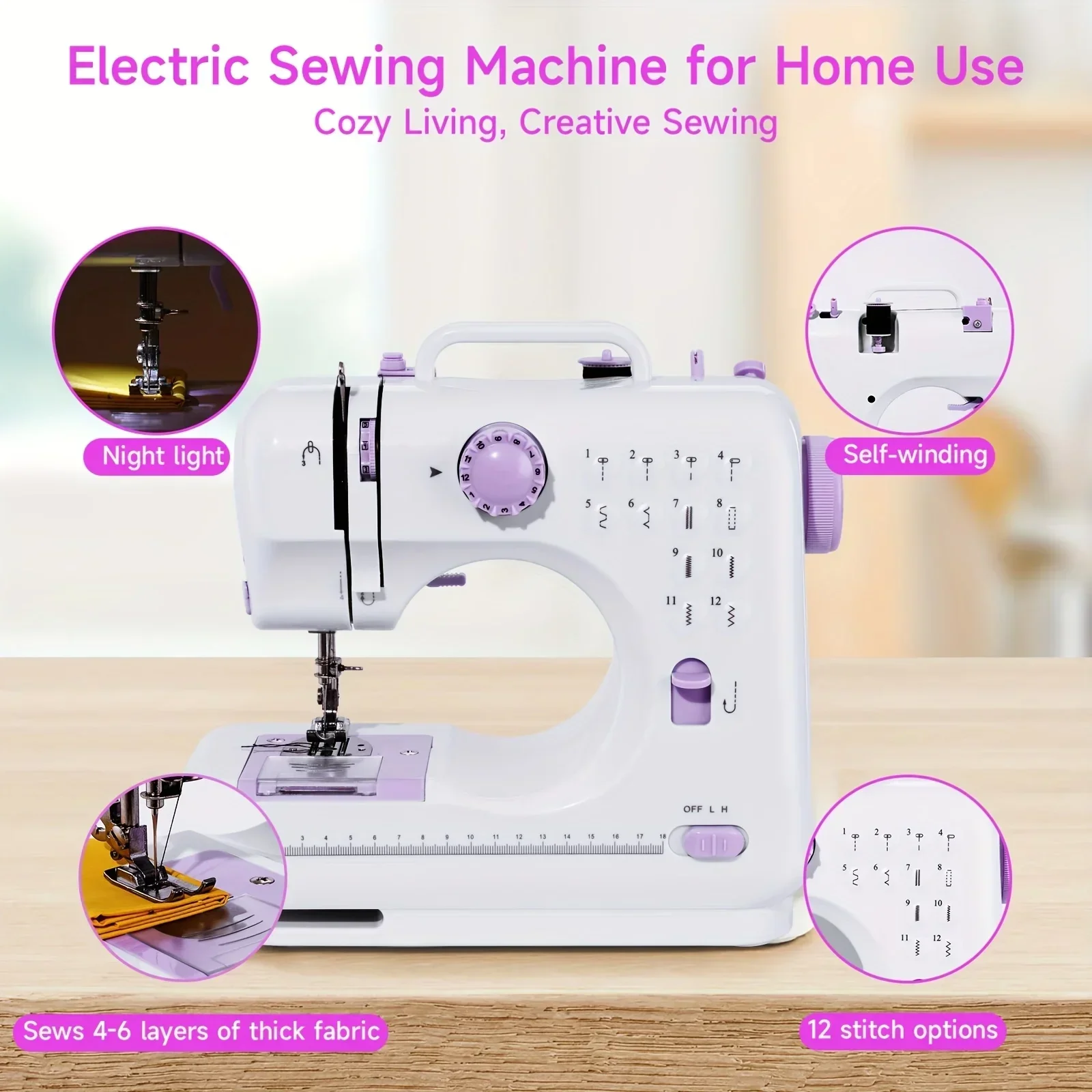 New Portable Electric Sewing Machine Pro With 12 Stitches Patterns,  Multifunctional Home Sewing Machine Parents sewing tools 2