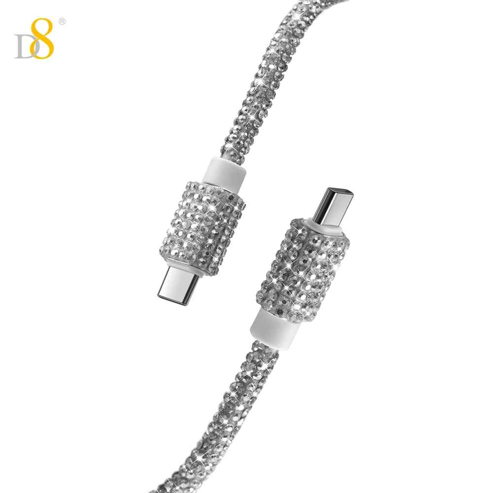 D8 60W USB C to USB C 케이블 고속 충전, 크리스탈 장식, 다이아몬드 샤인, 아이폰 15 프로 플러스 프로 맥스, 맥부용