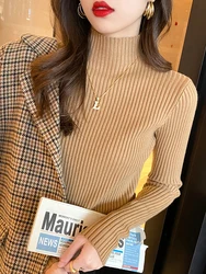 Elegant Knitted Turtleneck Sweater for Women - Long Sleeve Casual Chic Pullover (Khaki)