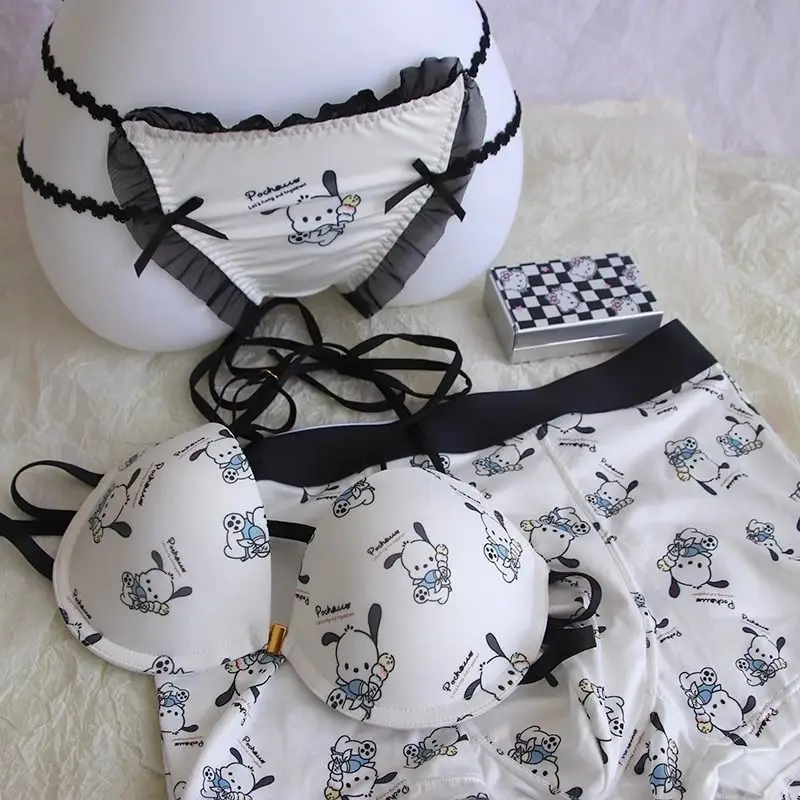

2Pcs/set Anime Kawaii Sanrio Pochacco Sexy Couple Underwear Set Underwear Without Wires with Pure Lust Style Lingerie Gift