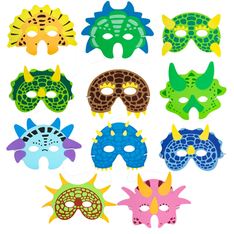 Party Masks Masquerade Mask 11pcs/set Dinosaur Foam Masks Kids Birthday Dino Party Supplies Girls Boys Masquerade Dress Up Party Mask Favors Decorations
