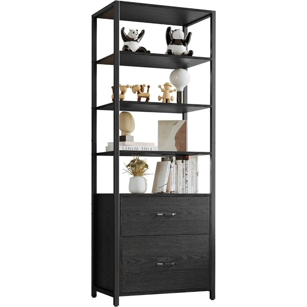 Industrial Bookcase with File Cabinet Drawers Freestanding Storage Home Office Cabinet Organizer