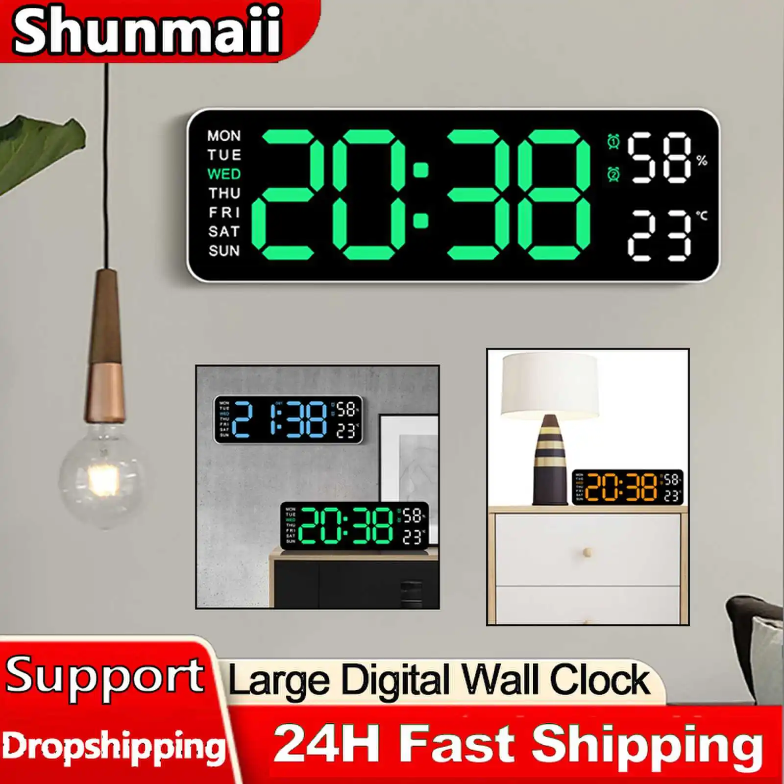 Large Digital Wall Clock Temperature Humidity Night Mode Snooze 12/24H Week Display Table Electronic LED Alarm Clock Home Decor digital wall clock