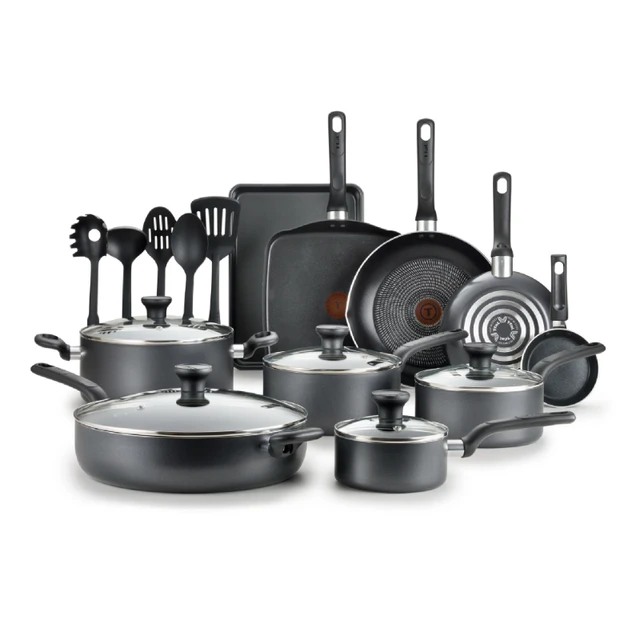 T-fal Ultimate Hard Anodized Nonstick 17-Piece Kitchen Cookware Set,Riveted  Silicone Handles for Comfortable Cooking Pots Set - AliExpress