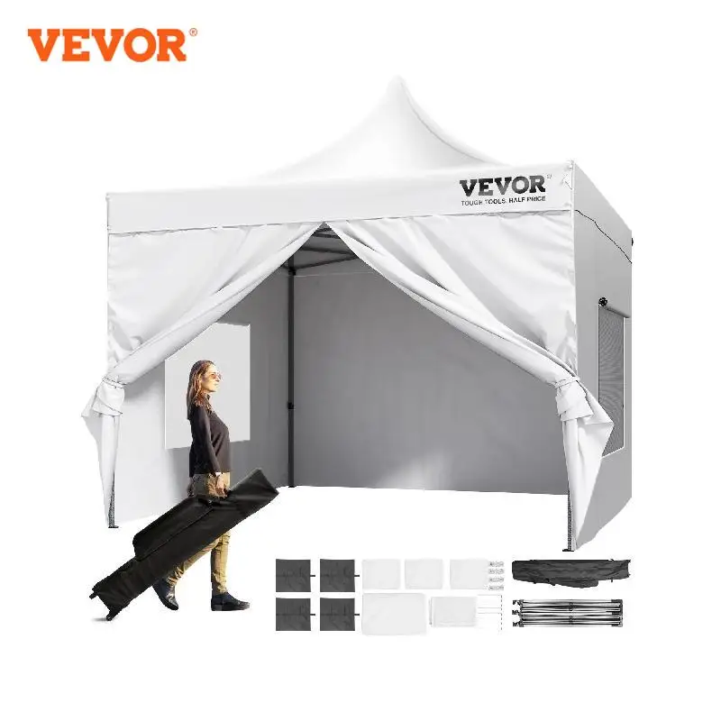 VEVOR 10x10 FT Pop up Canopy with Removable Sidewalls Portable Gazebo & Wheeled Bag  UV Resistant Waterproof Tent for Patio