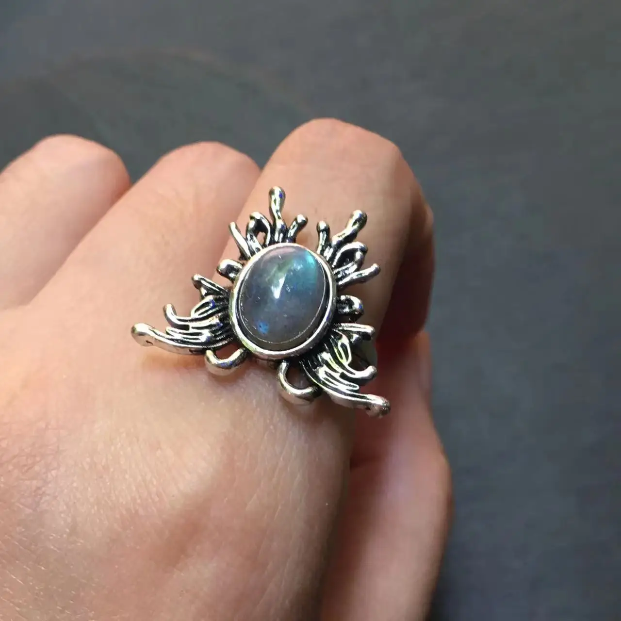 MM Natural MOONSTONE Ring butterfly Adjustable Female Ring Jewelry for Women Gift Wholesale High Quality Vintage Fine