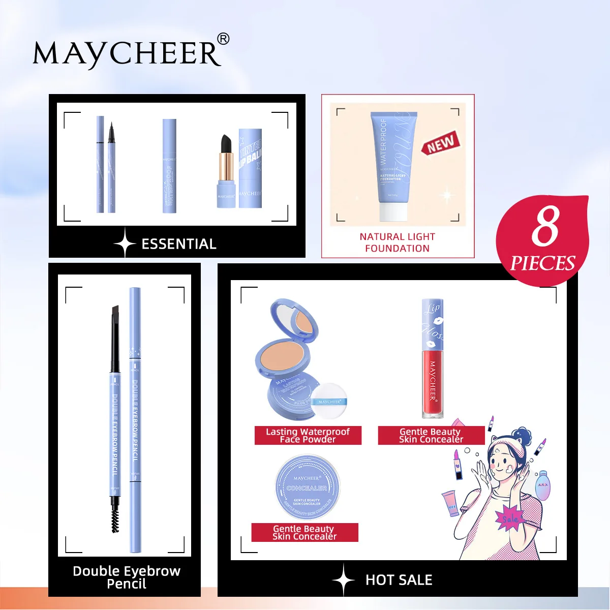 All-In-One Makeup Set,Full Makeup Kit Gift Include Concealer,Foundation,Eyeliner,Eyebrow Pen,Mascara,Lipstick for Women