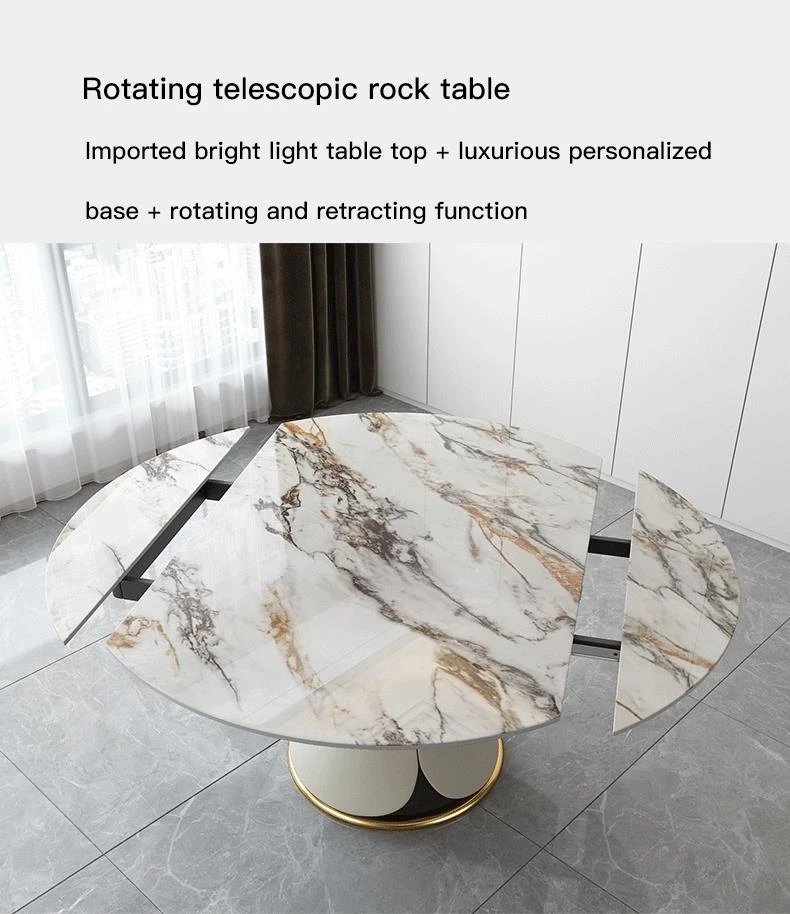 Description Picture 5 of itemNordic Style Extendable Tables With Turntable Kitchen Luxury Small Household Furniture Marble Round Dining Table Set 6 Chairs