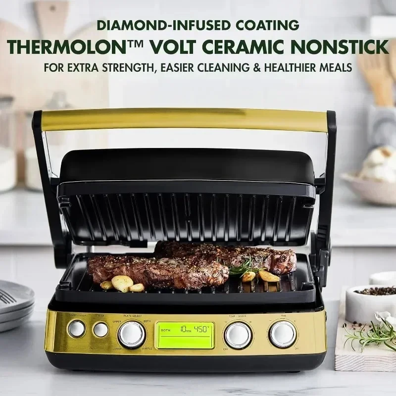 Elite 7-in-1 Multi-Function Contact Grill & Griddle, Healthy Ceramic Nonstick Aluminum, Grill & Waffle Plates, Adjustable Shade 2