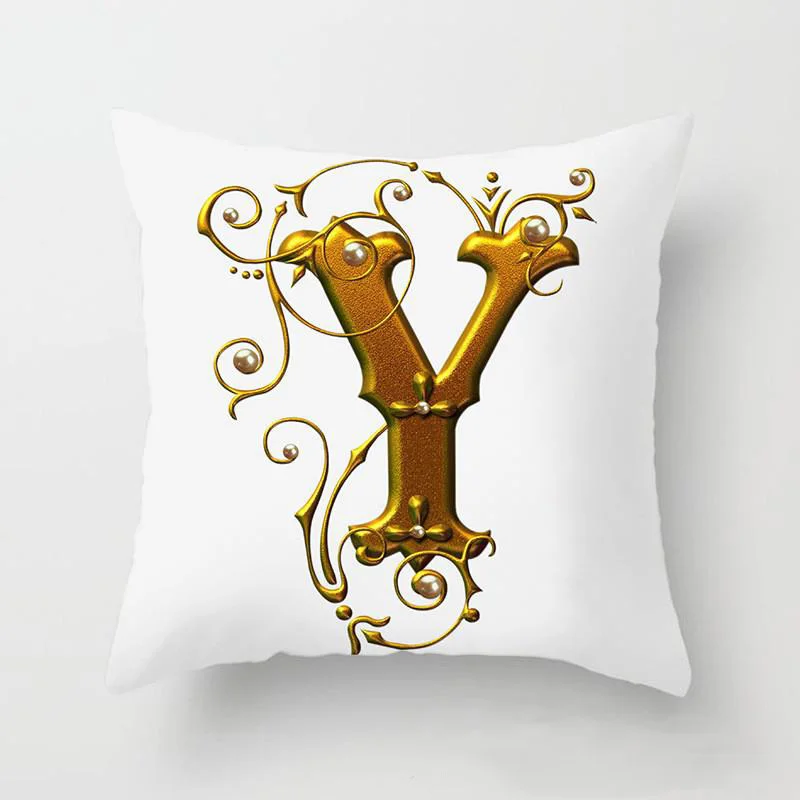 Gold 26 Letters Cushion Cover English Alphabet Throw Pillow Case Letter Print Home Decor Square Pillowcase Sofa Cushion Cover 