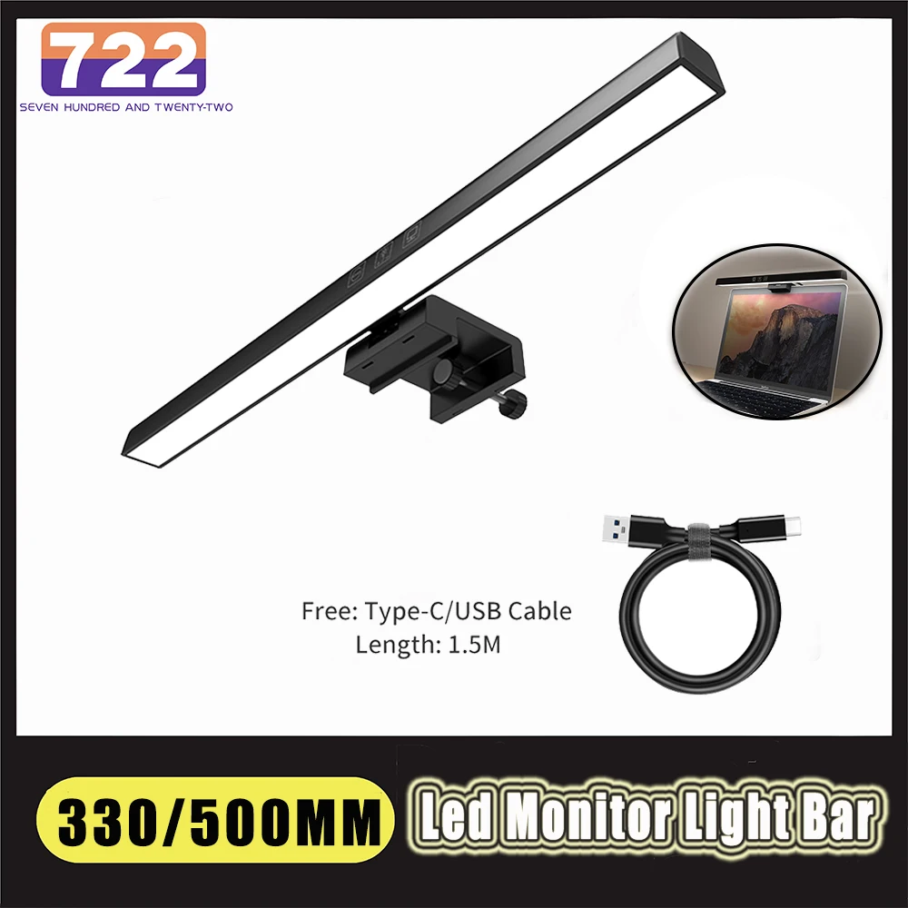 

LED Desk Lamp Dimmable Office Computer Screenbar Eye-caring Light Bar Led Bureaulamp Touch Lamp Rechargeable Lamp with Clamp