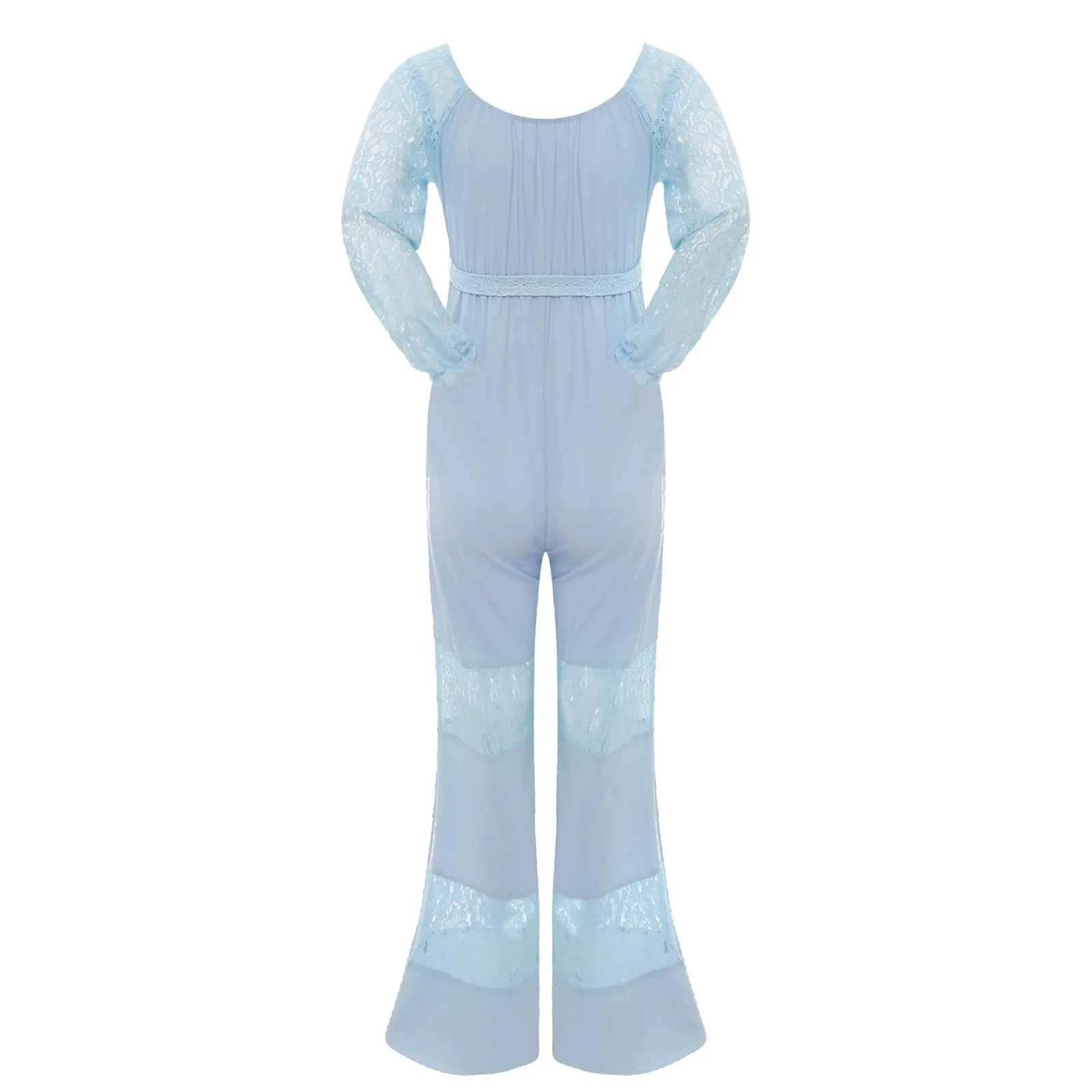 Women's Maternity Jumpsuits Pregnancy Work Clothes Pregnant Casual Long Sleeve Lace Hallow out Loose Wide Leg Ruffled Overalls 4