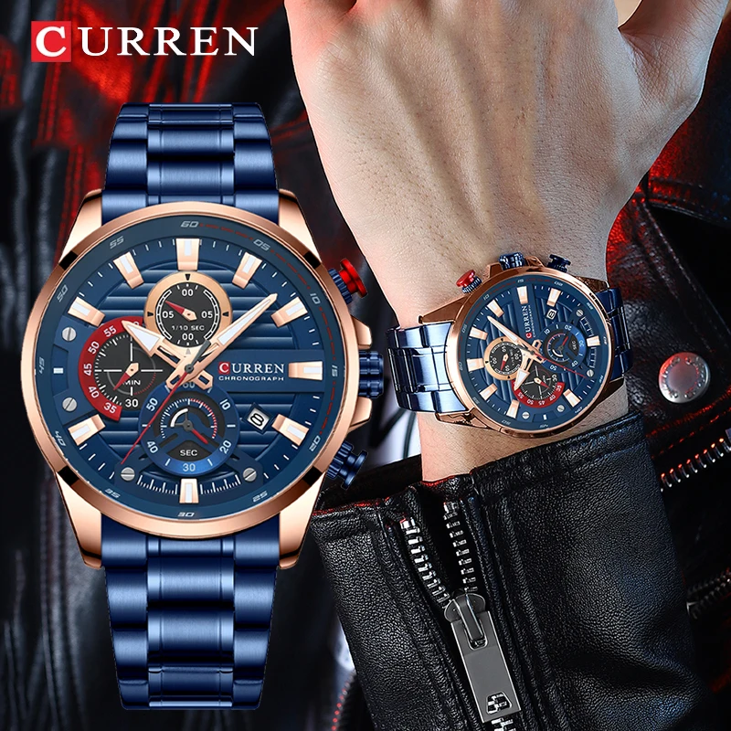 

CURREN Auto Date Waterproof Chronograph Fashion Luminous Pointer Quartz Men's Watch Sport Stainless Steel Wristwatch Male Clocks