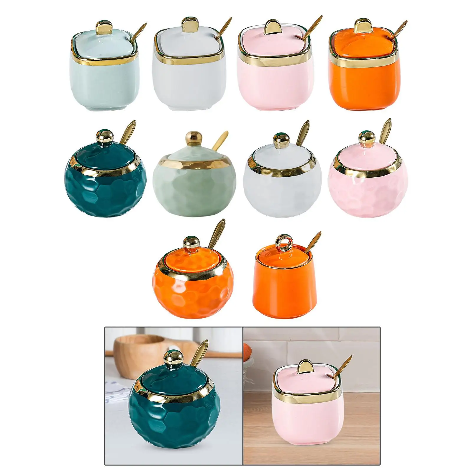 Ceramic Sugar Bowl ,Condiment Jar ,about 300ml ,Condiment Pot, Salt Container for Home Kitchen Coffee Bar Counter Restaurant