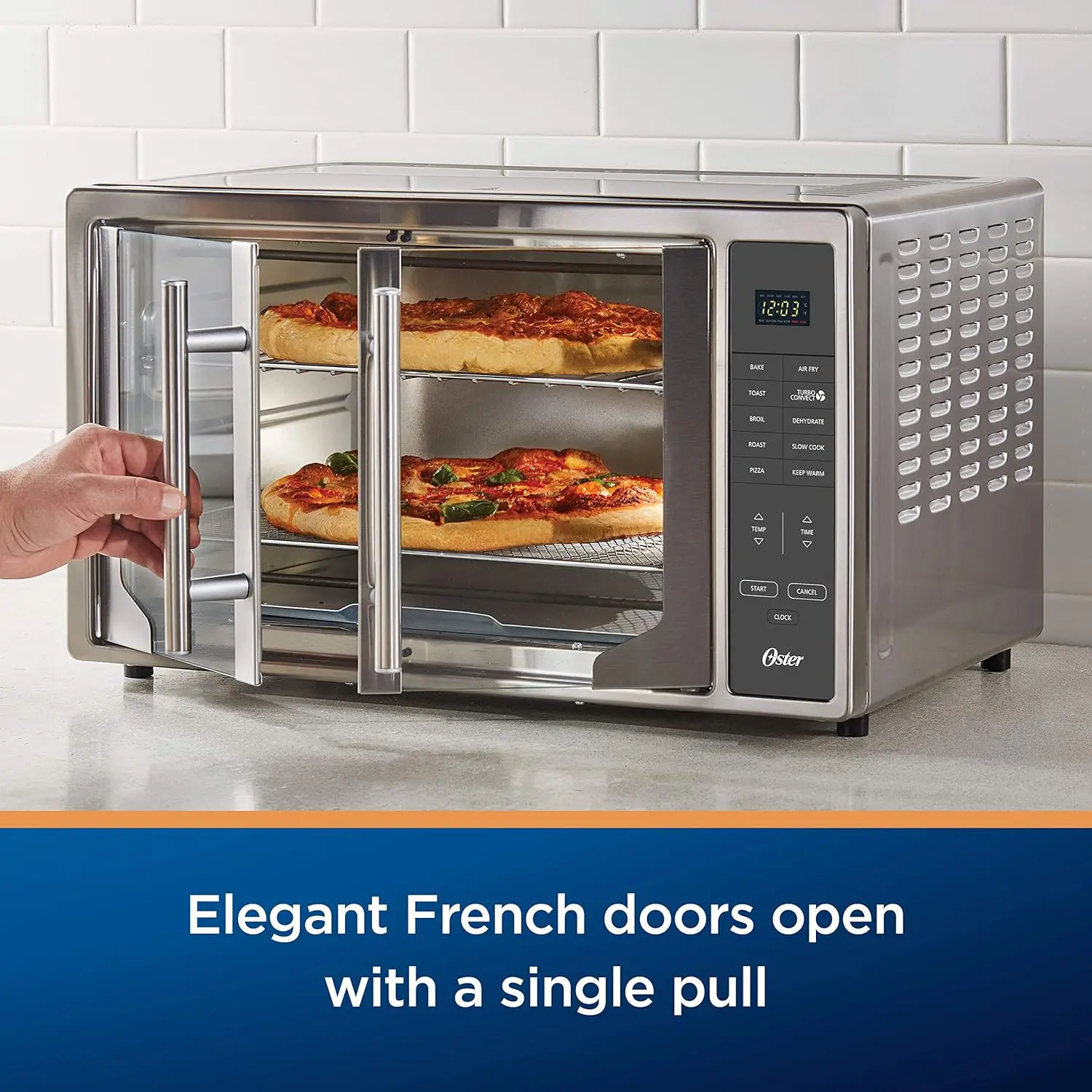 Toaster, Large Enough for 2 Pizzas, Stainless Steel French Doors, XL Sized 2