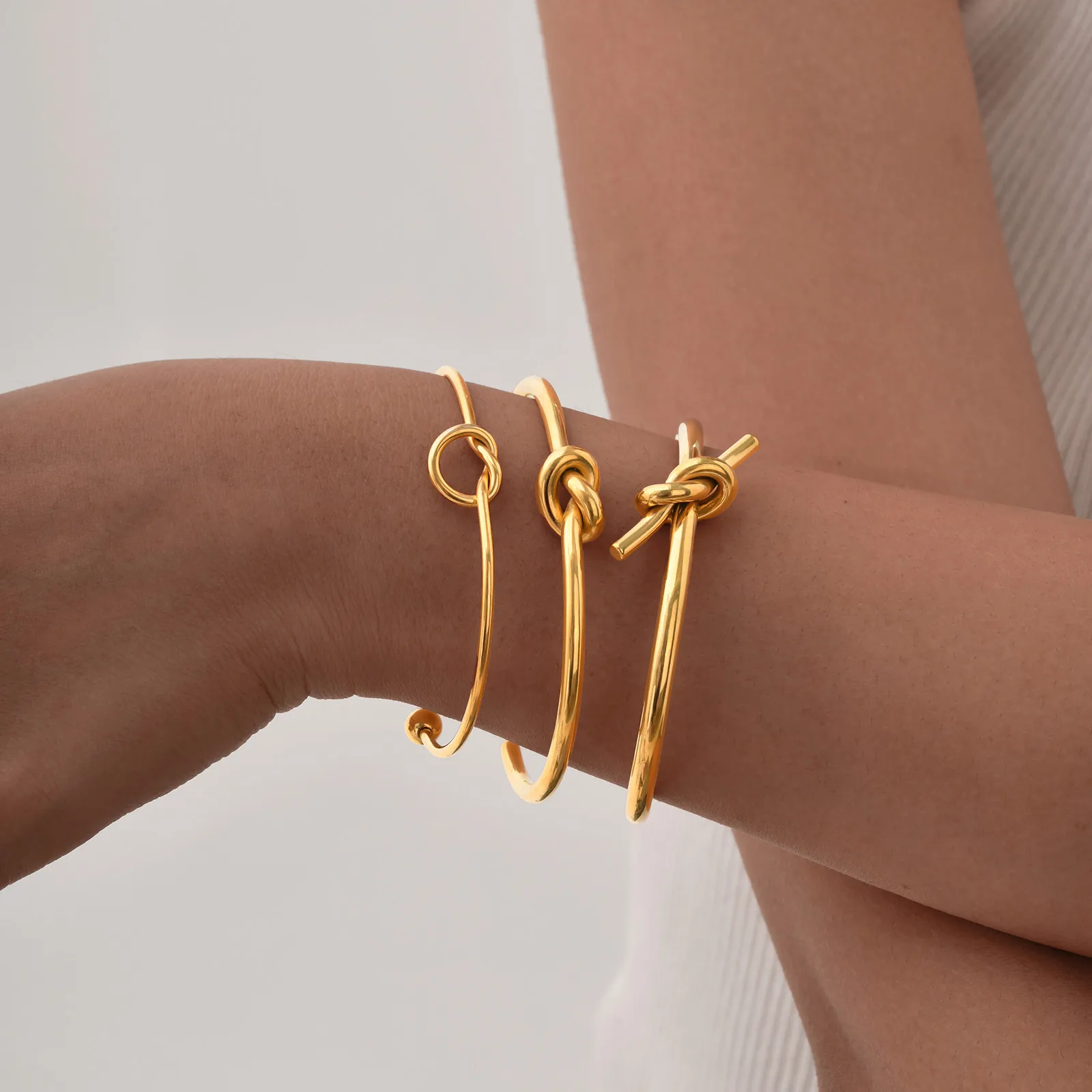 Dainty Knot Cuff Bracelet Bangles for Women, Gold Color Stainless