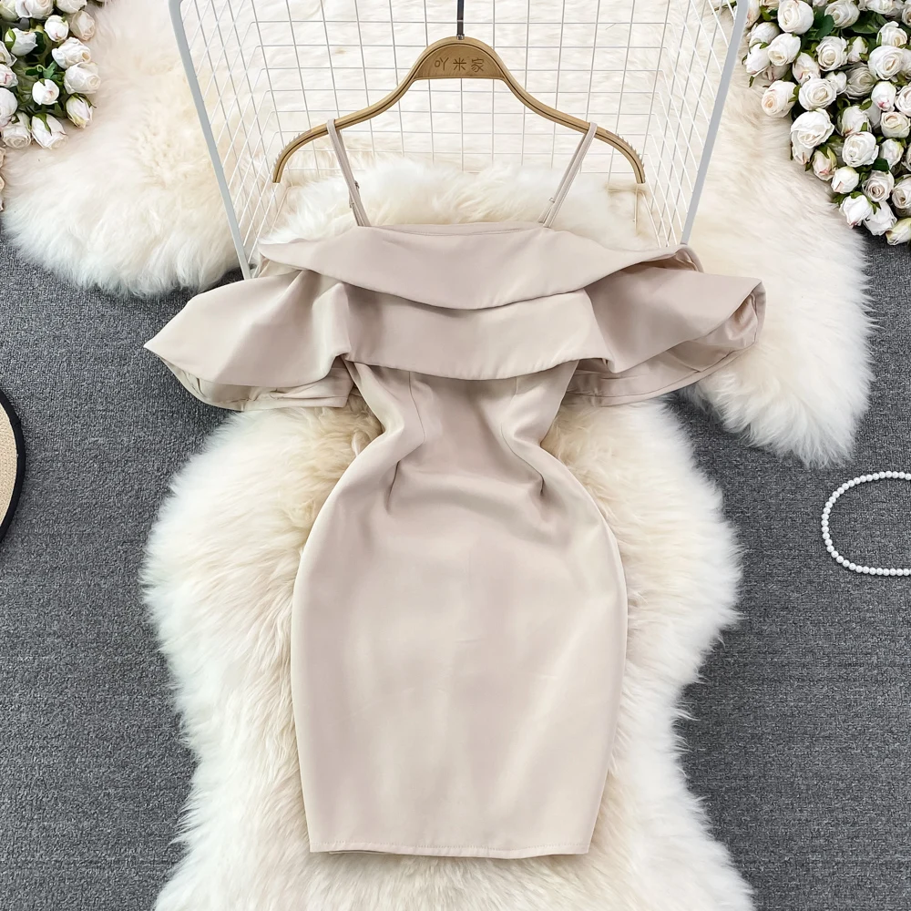 

Fashionable Suspender Dress Exy Ruffled Off-shoulder Sleeveless Slim Slimming Short Package Hip Dress Summer