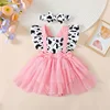 Newborn Baby Girl Pink Cow Print Ruffle Tutu Tulle Romper Dress Princess Birthday Western Cowgirl Summer Outfit 1
