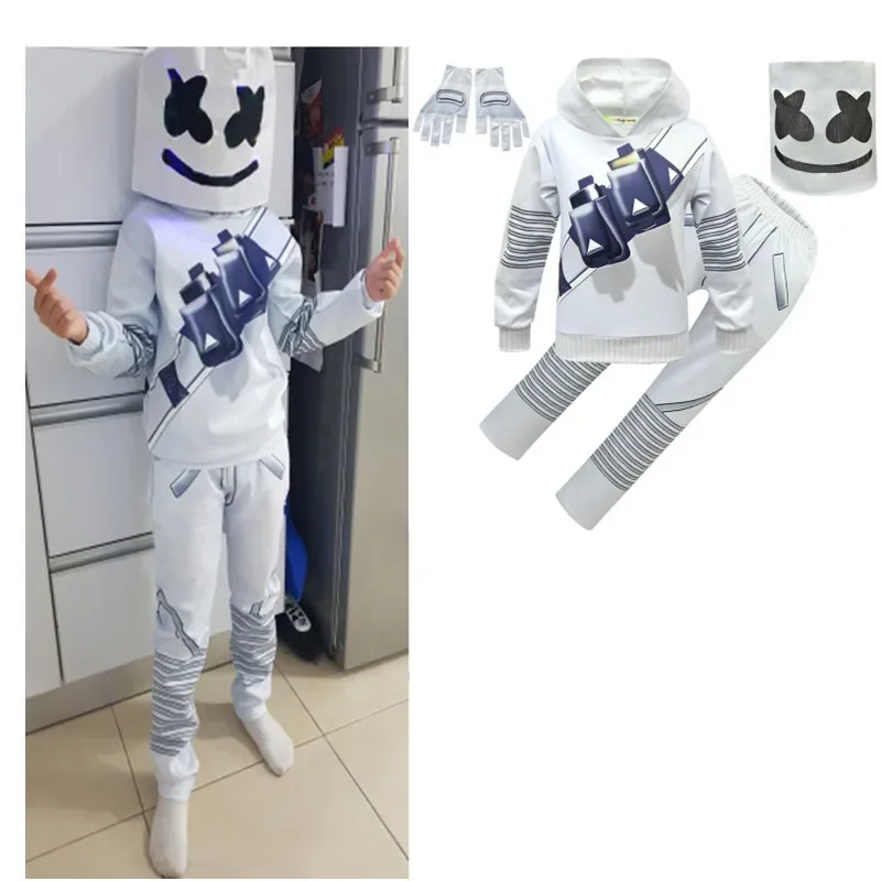 

Детский свитшот DJ Marshmello, костюм с капюшоном, костюмы для косплея диджея с улыбающимся лицом, костюм для мальчиков, для детей 14 лет
