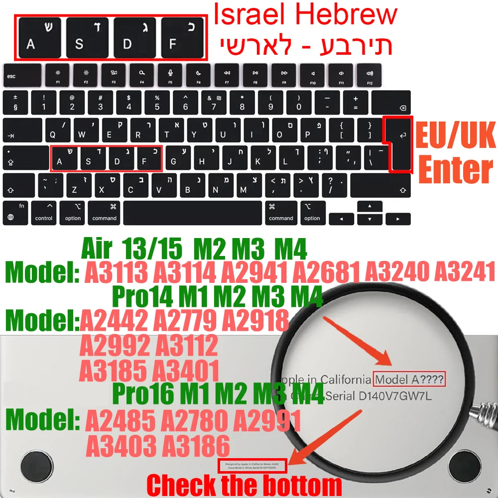 Universal Keyboard Cover for MacBook 2023 dòng Pro và Air - Bố Cục EU/US + Ngôn Ngữ Đa Quốc Gia
