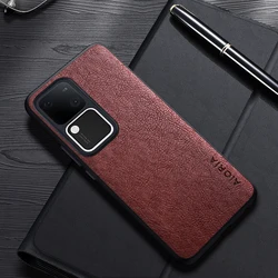 Luxury Leather Business Case with Simple Design for Vivo V30 (Coffee)