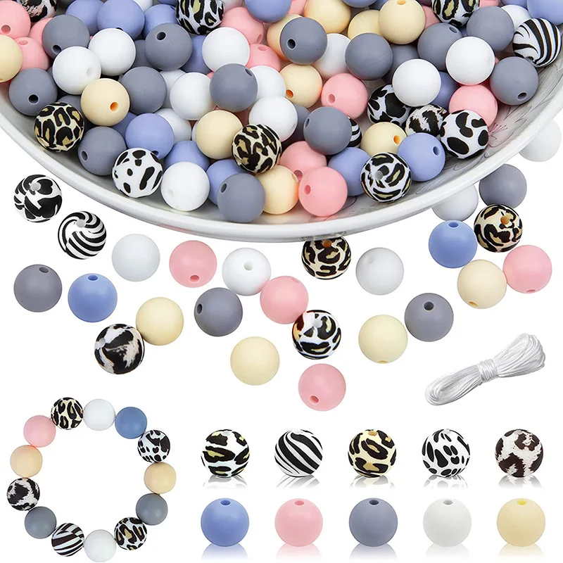 

New Round Silicone Beads Set Food Grade Teething Beads for DIY Baby Teethers Pacifier Chain Jewelry Accessories BPA Free
