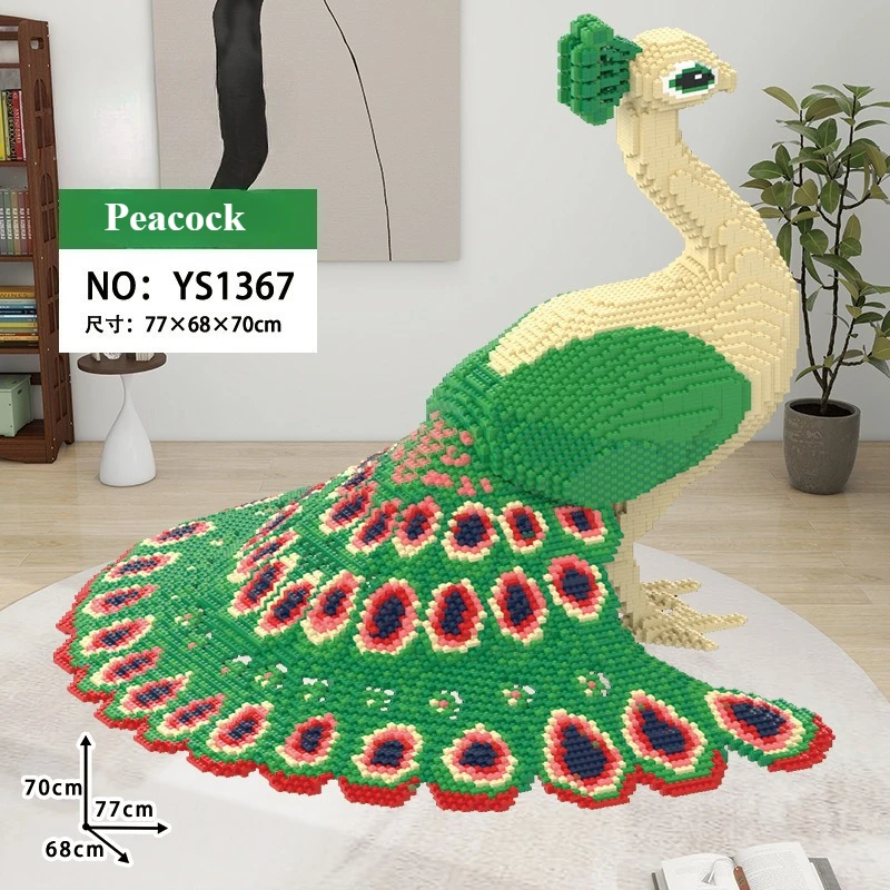 MOC 70cm Blue Jade Green Peacock Building Blocks Set Simulated