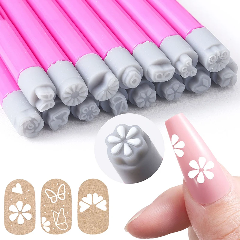 Professional Chic Nail Art Stamp Pen Set 9D Floral /Daisy/Star/Butterfly/Heart Nail Template DIY Drawing Pen Nail Painting Tool 5