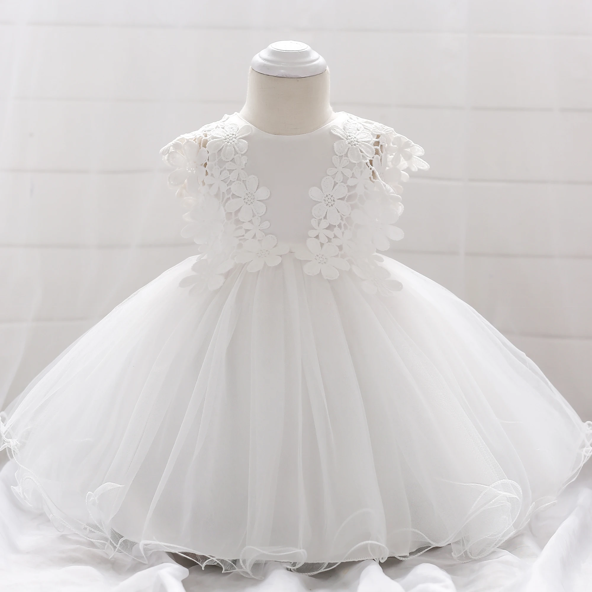 Baby Girl Baptism Dresses Toddler White Lace Flower Tulle Christening 1 Years Birthday Princess Party Dress Newborn Wedding Gown girls dress baby girl dress