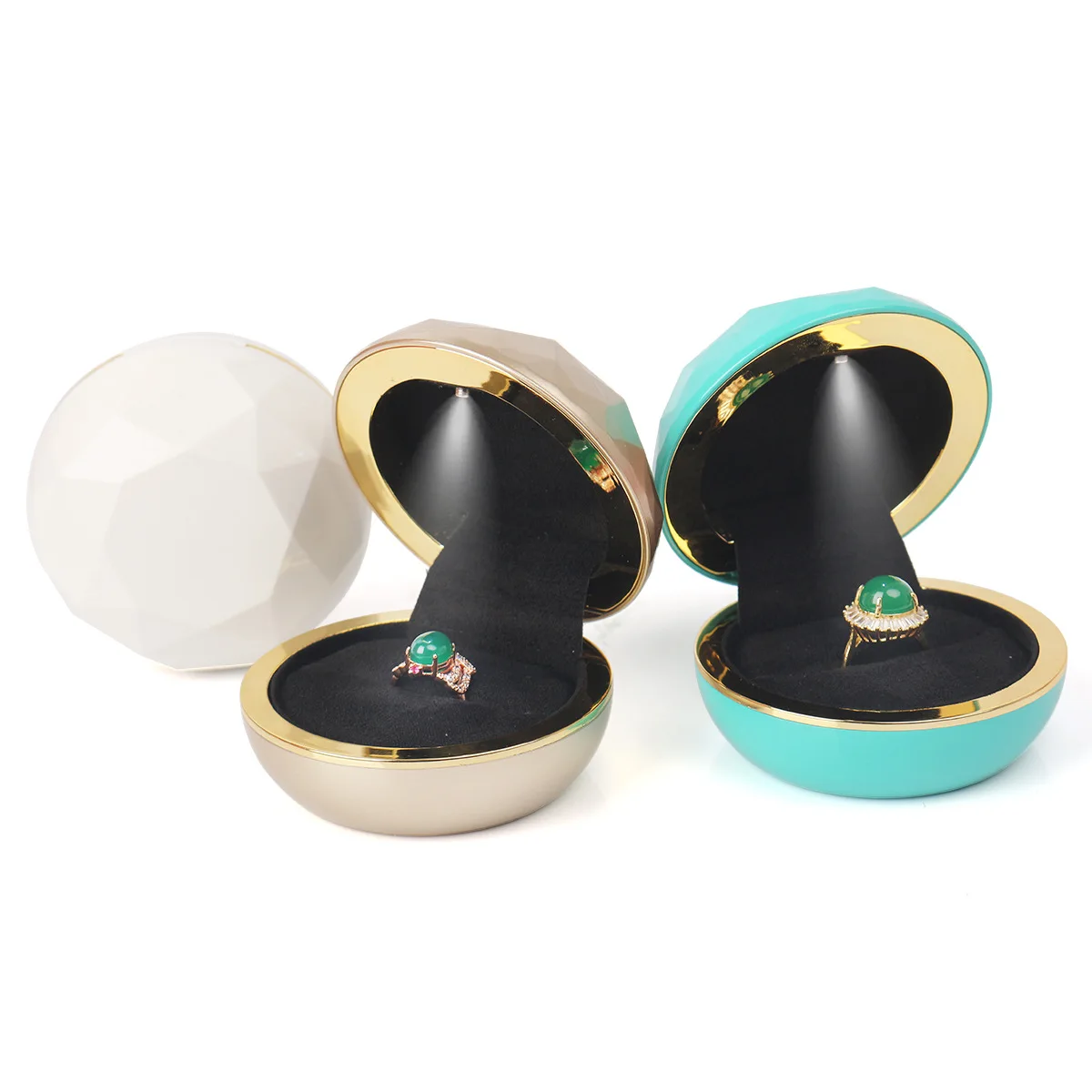 

New Personalized Round LED Light Engagement Wedding Ring Pendant Necklace Boxes Jewelry Organizer Gift Display Trinket Case