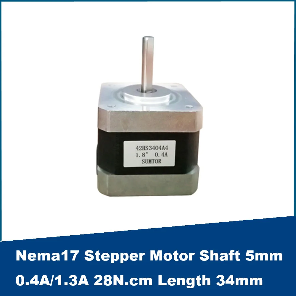 Двухфазный четырехпроводной шаговый двигатель Nema17, длина 34 мм, вал 5 мм, 0,4 А/1,3 А, 28 Н, см, для 3D принтера, 12 В, 24 В, одинарный и двойной вал