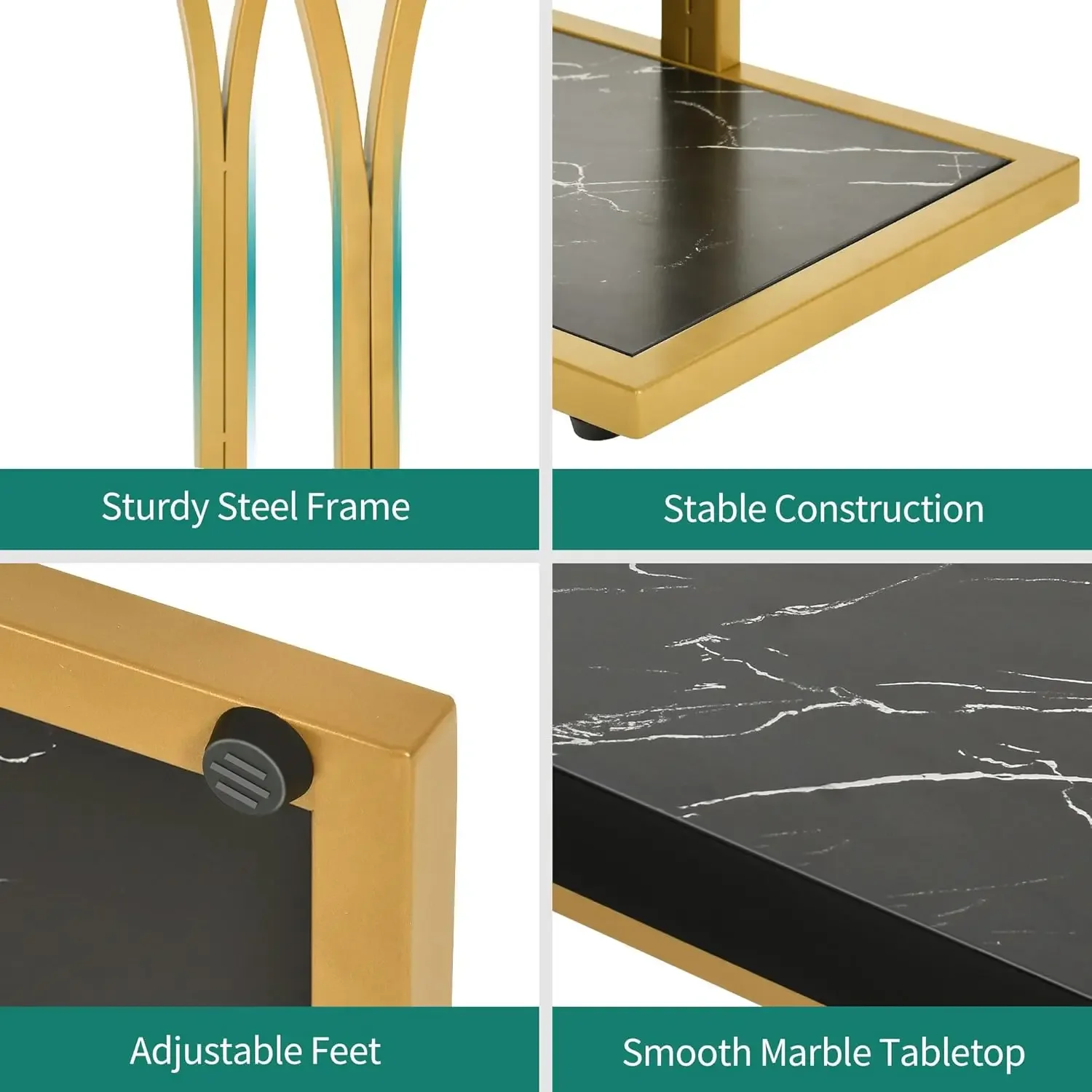 Gold LED Lit Modern 39-Inch Wide Console Table - Narrow Marble Top Foyer Furniture for Entryway, (Black)