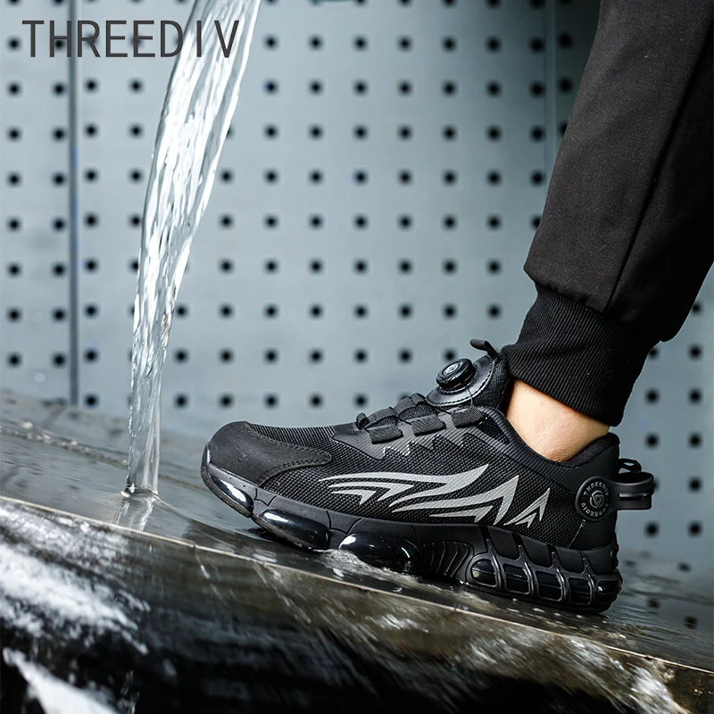 Safety Shoes Steel Toe Black Work Shoe Lace-free Puncture Proof Industrial Boots Protective Anti-smash Safety Sneakers for Men