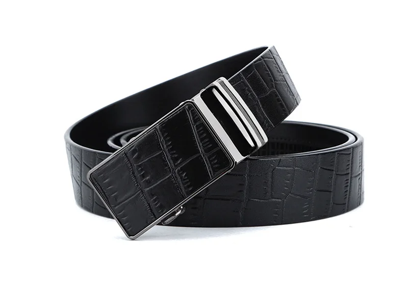 Top Quality  Crocodile Pattern Cow Cowhide Leather Ratchet Belts Fashion Styles Automatic Buckle Metal Belt For Men black belt with holes