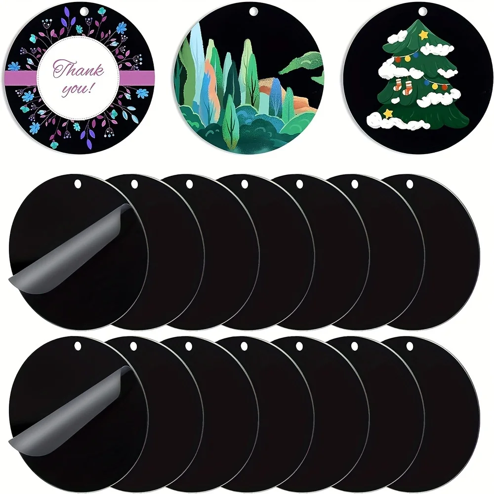 10/30 Stück runde Acryl-Schlüsselanhänger-Rohlinge, schwarze Acryl-Ornament-Rohlinge mit Loch für DIY-Projekte, Basteln, Weihnachtsdekoration