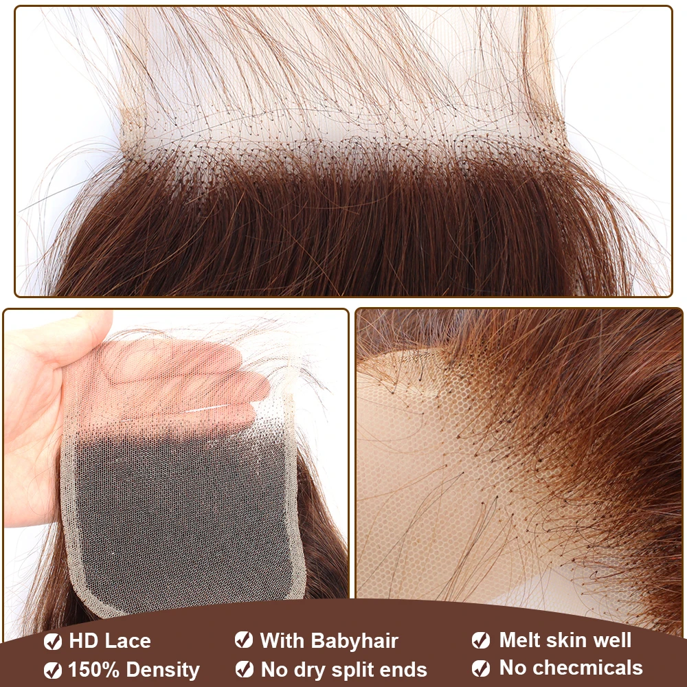 Straight Hair Bundles with Frontal and Closure Brown Human Hair Weave Bundles 4X4 13X4 Remy Extension human hair bundles
