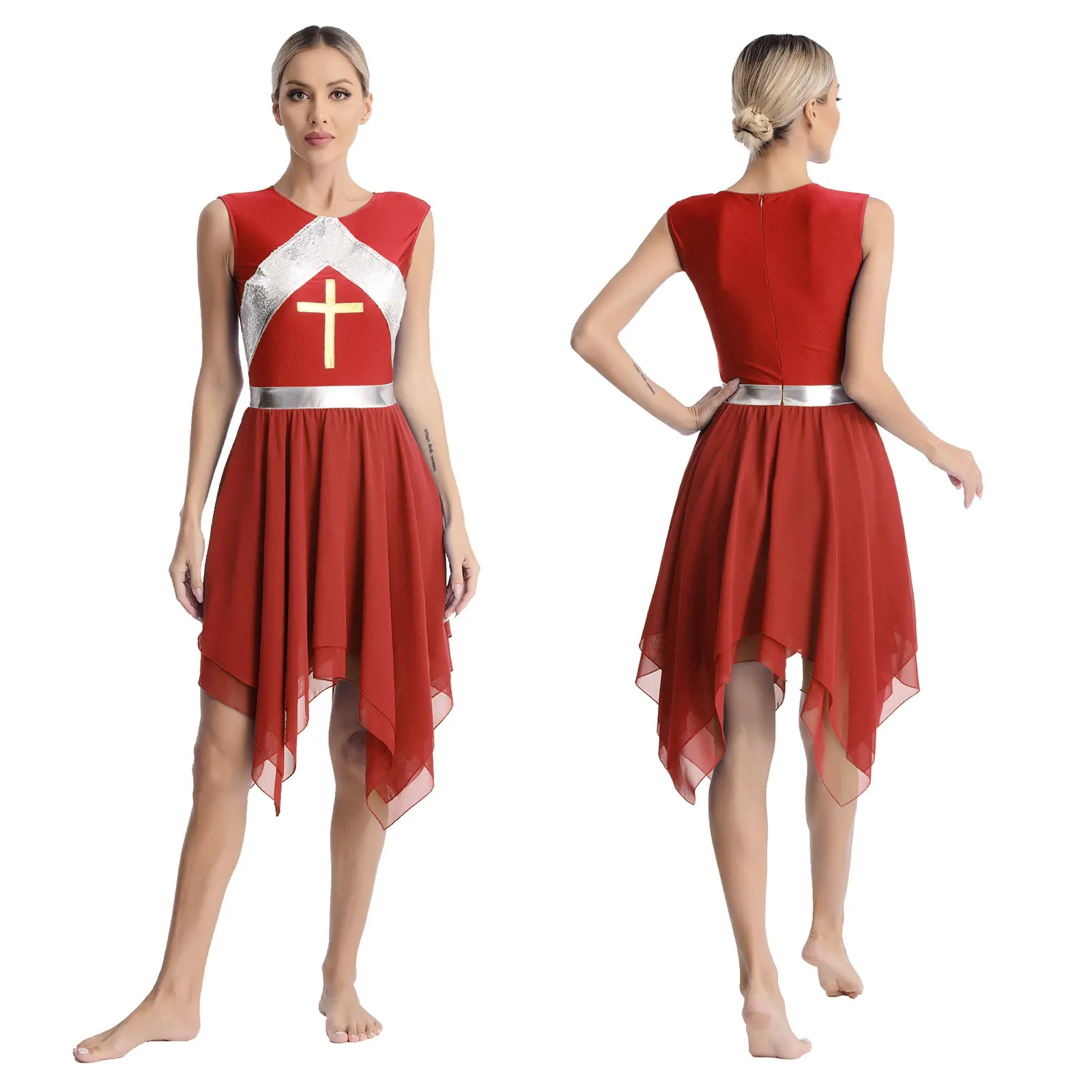 thumbnail image 1 of Vestido de baile lírico de Ballet litúrgico Irregular brillante metálico de manga larga para mujer, traje de fiesta de adoración, Ropa de baile, 1 of 5