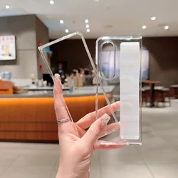 Luxury Ultrathin Matte Silicone Wristband Transparent Shockproof Folding HardCover Case for Galaxy  Z Fold 5 (Glossy transparent)