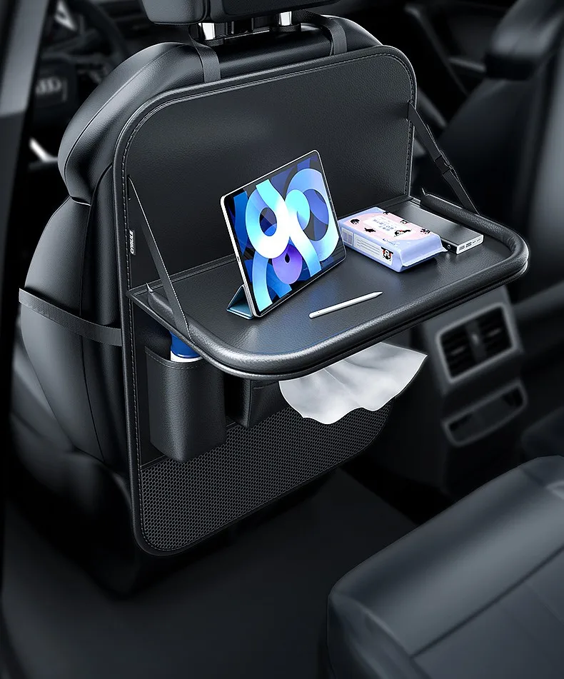 

Car Seat Back PU Leather Storage Bag Organizer with Foldable Multifunctional Small Table Board Tissue Box Car Accessories