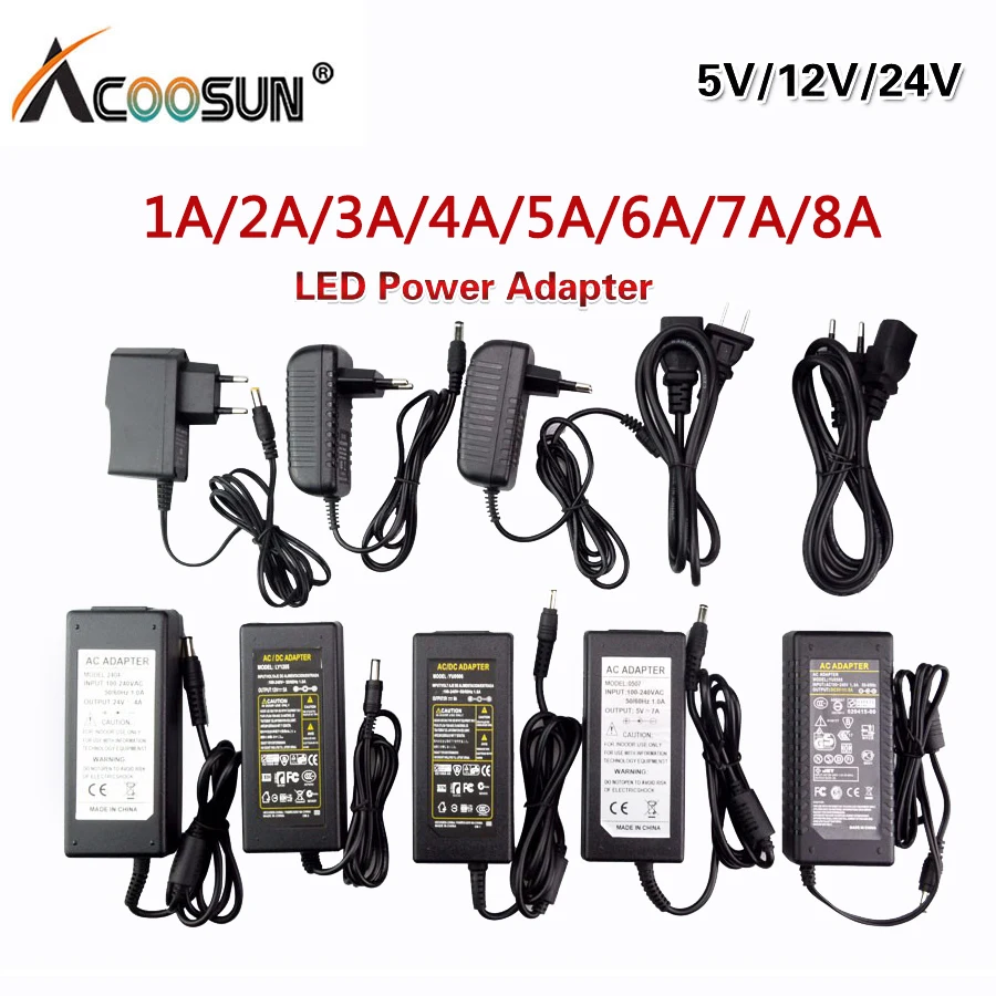 12V 24V Adapter Power Supply AC100V-240V 1A 2A 3A 5A 6A 7A Universal Power Adapter EU US Charger Converter Adaptor For Led Strip