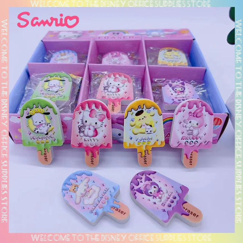 

Sanrio Kawaii Eraser Kuromi Melody Cinnamonroll 30pcs Stereo Ice Cream Eraser Student Cute Pencil Eraser Stationery Wholesale