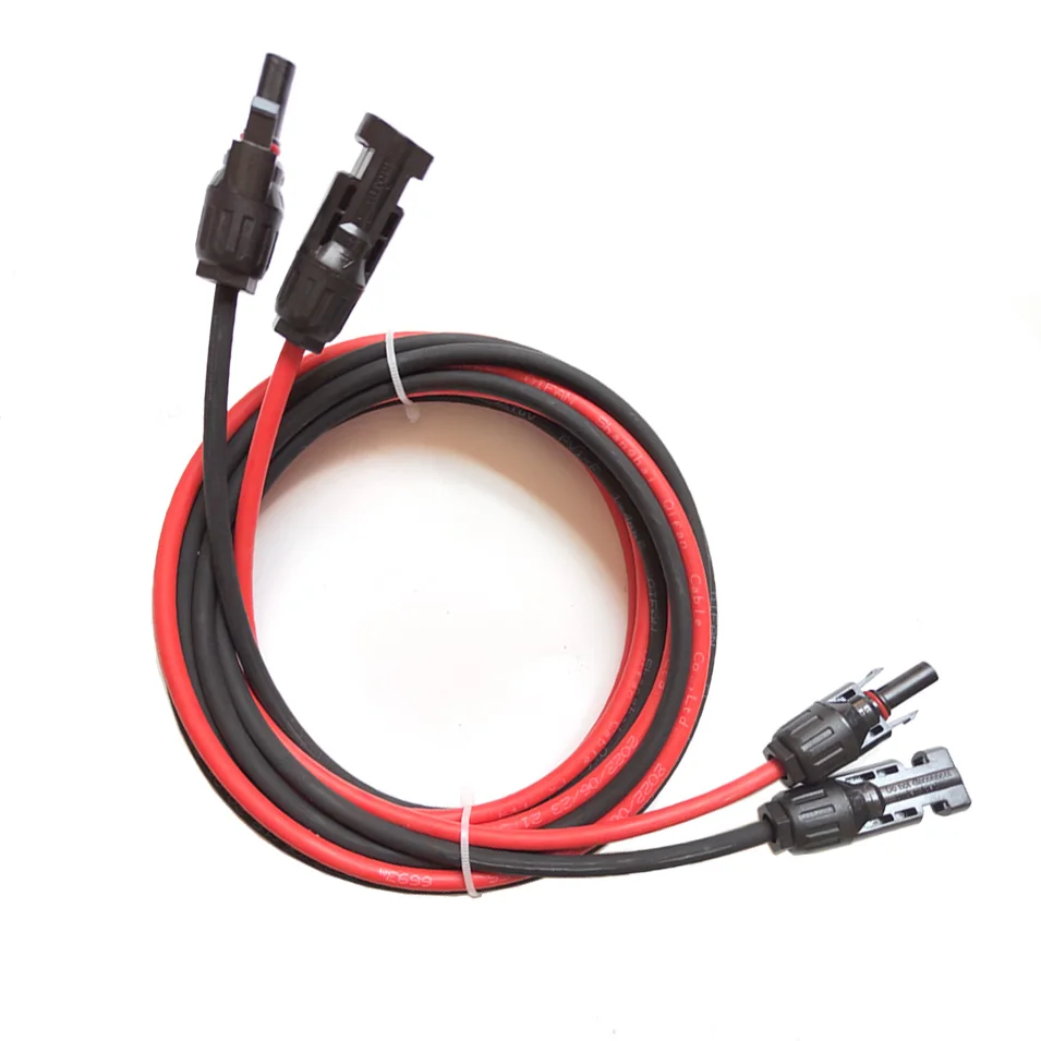 Solar Panel Extension Cable 6/4/2.5/1.5mm2 10/12/14/16AWG Black and Red Tinned-Copper Wire with Solar PV Cable Connectors